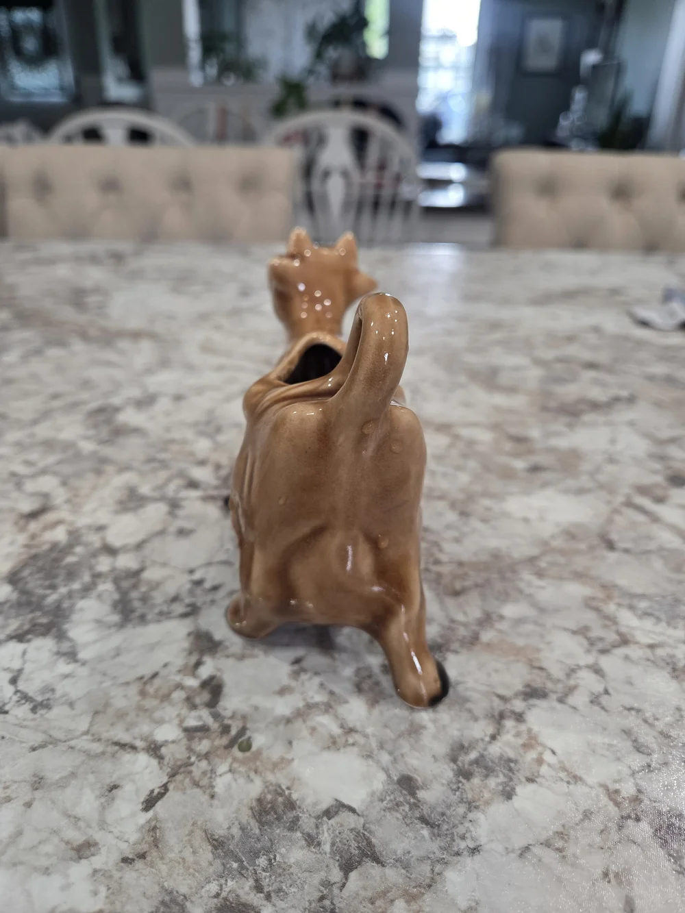 Vintage Original Ceramic Creamer Brown Cow with Metal Cowbell Figurine -So Cute
